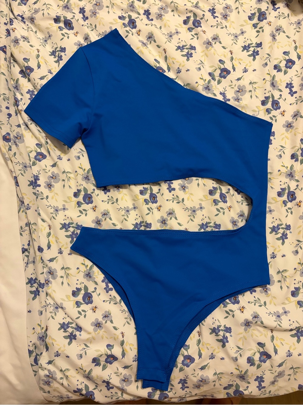 Edikted One-Shoulder Cutout Bodysuit in Bright Blue